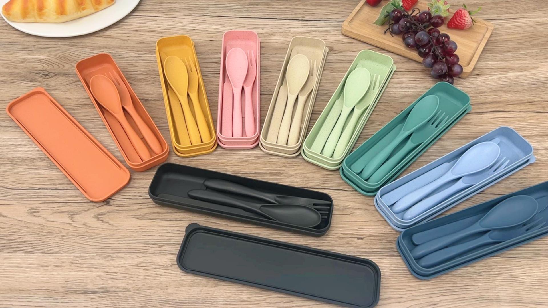 Amazon.com | Reusable Wheat Straw Cutlery with Case, Portable Dark